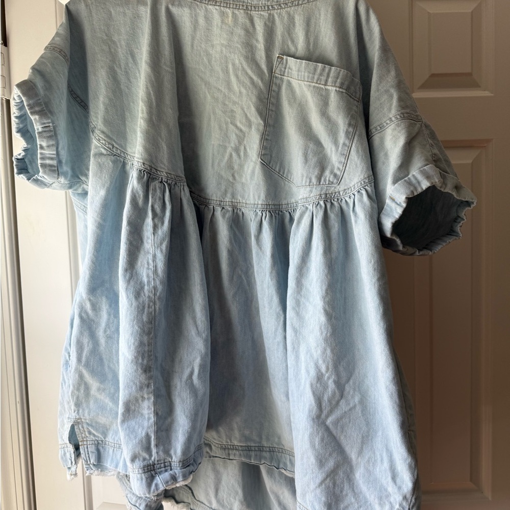 Free People Blue Babydoll Blouse Denim